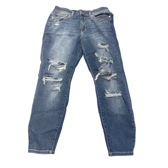 Judy Blue Denim - Judy Blue Womens 14W Boyfriend Fit Distressed Jeans Blue Denim
Streetwear Boho